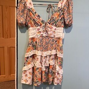 Floral Multi-Color Dress with Lace Accents